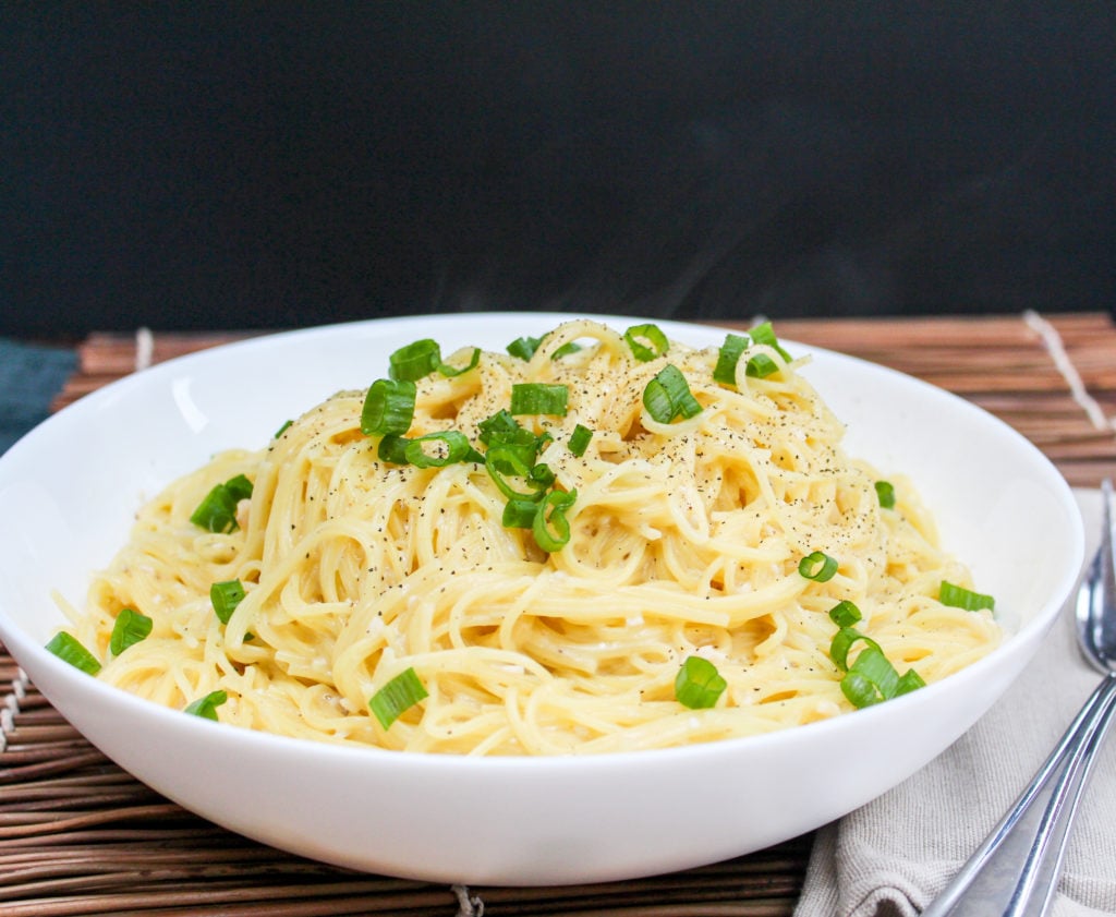 Pasta in a white bowl