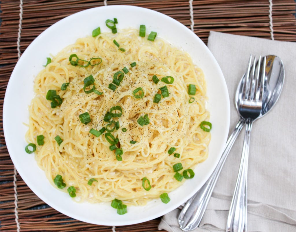 Pasta in a white bowl