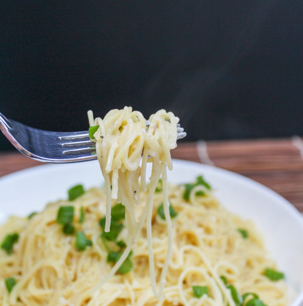 Pasta in a white bowl
