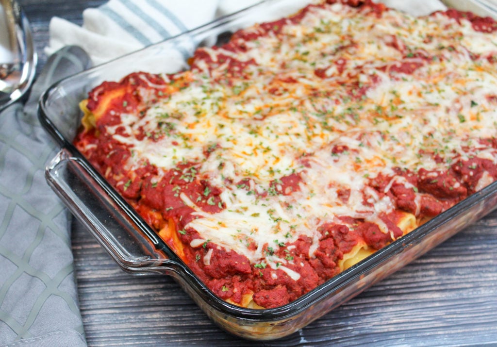 Lasagna in a casserole dish