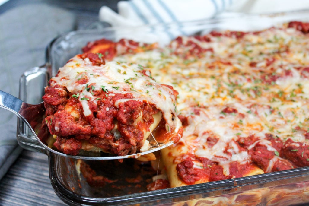 Lasagna in a casserole dish