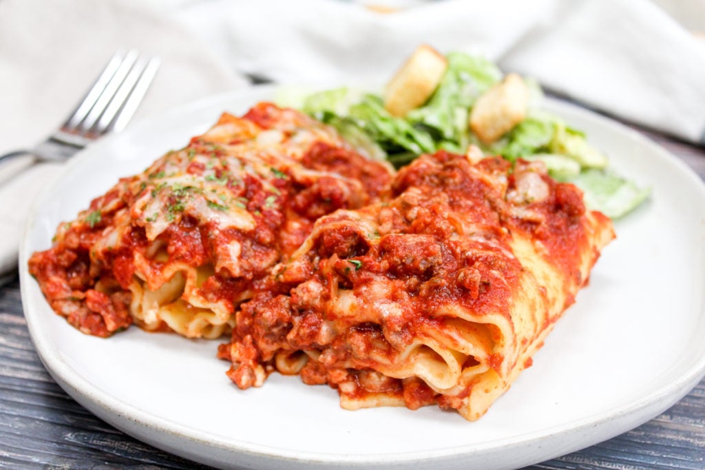 Lasagna on a white plate