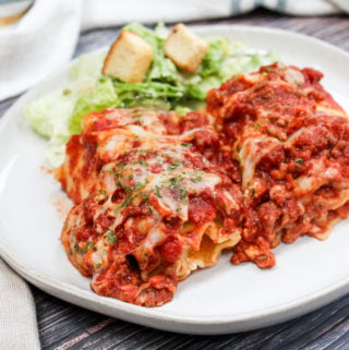 Lasagna on a white plate