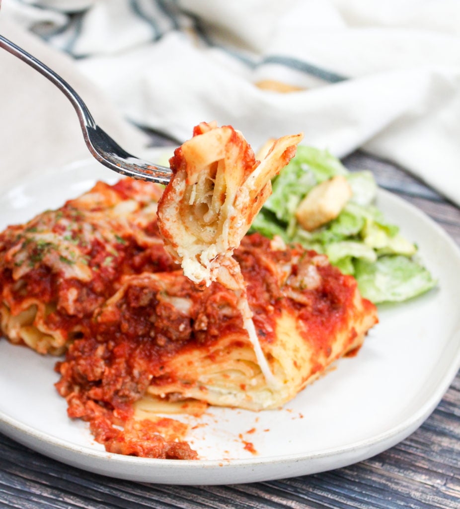 Lasagna on a white plate