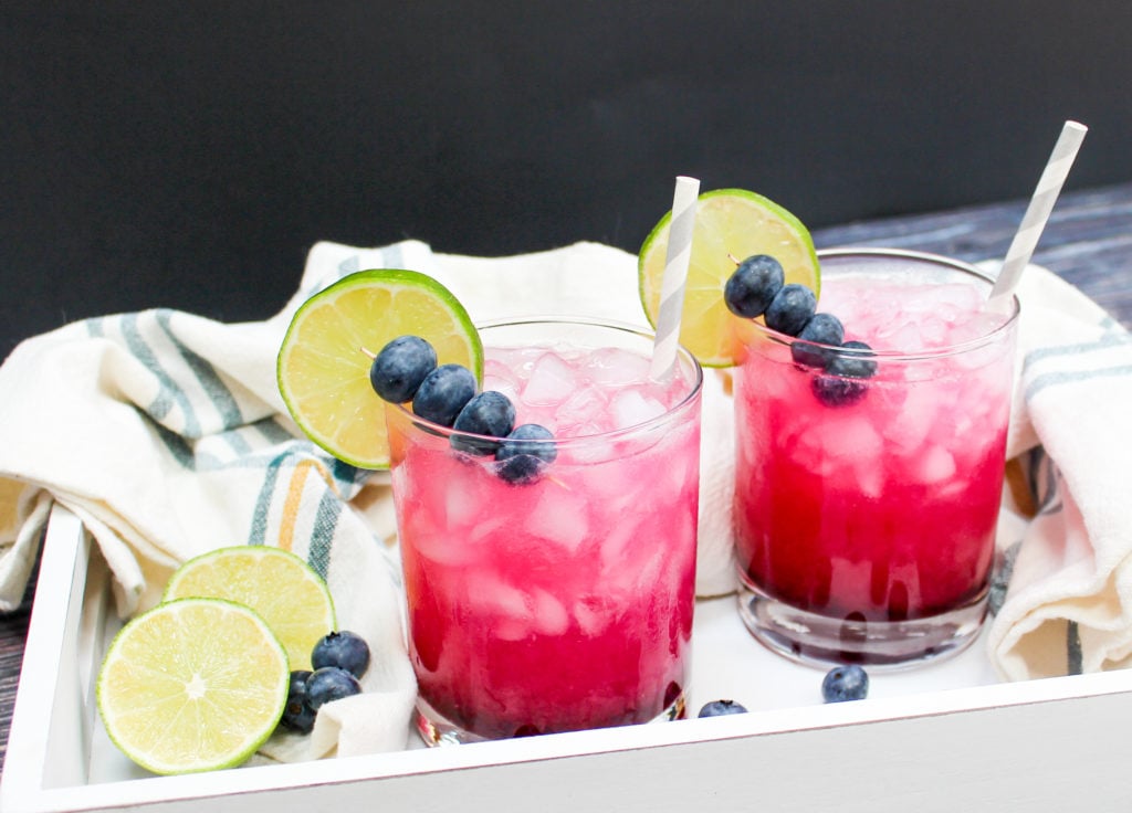 two margaritas on a tray