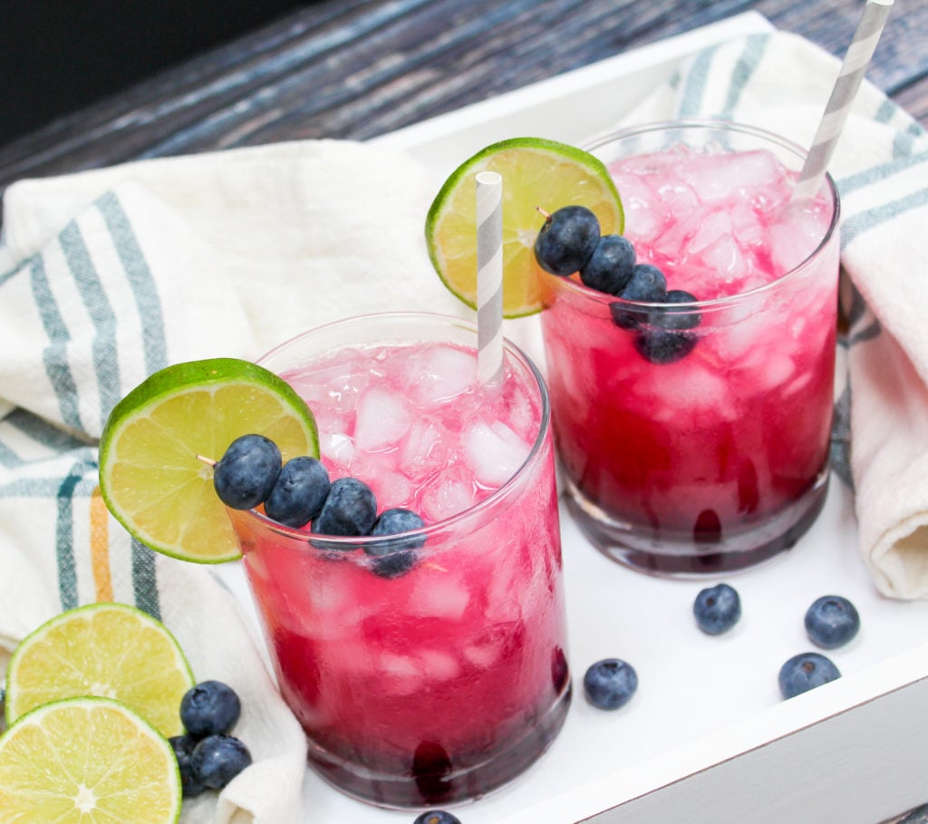two margaritas on a tray