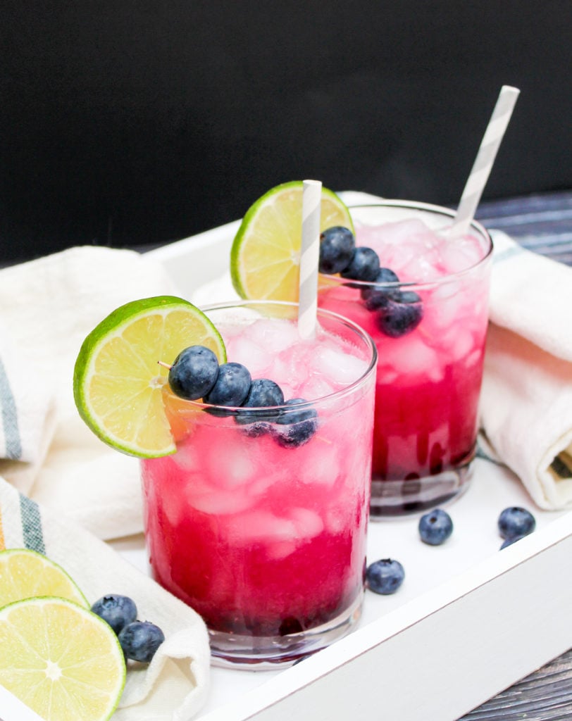 two margaritas on a tray