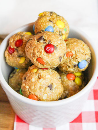 monster cookie bites in a bowl