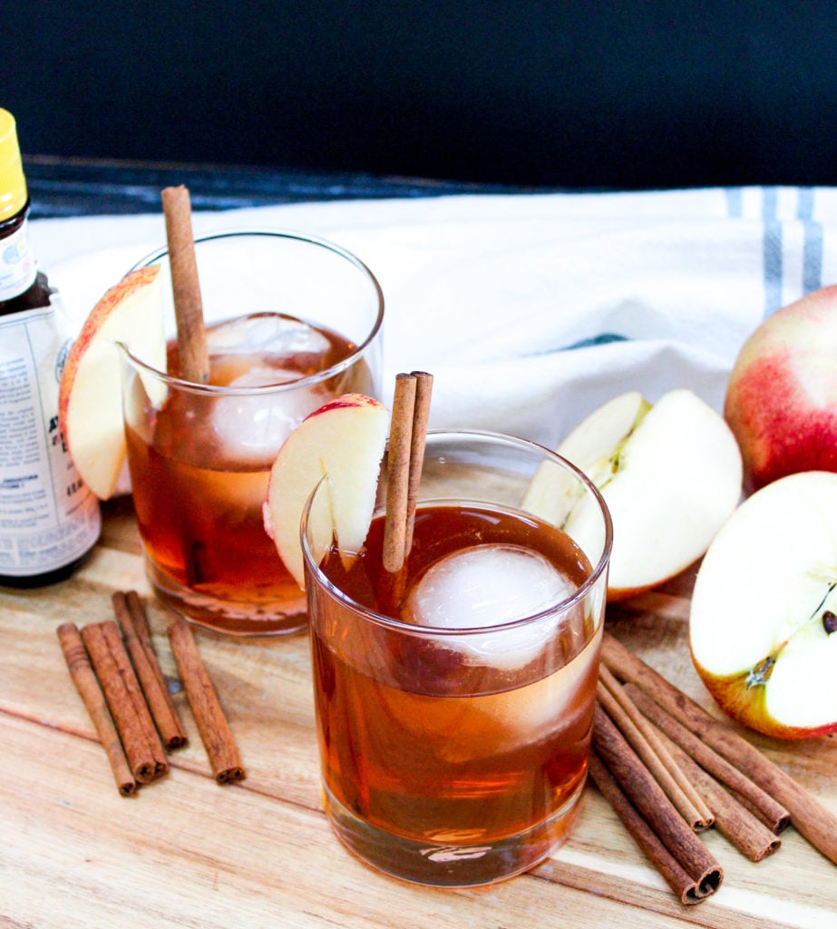 apple cider old fashion in a glass