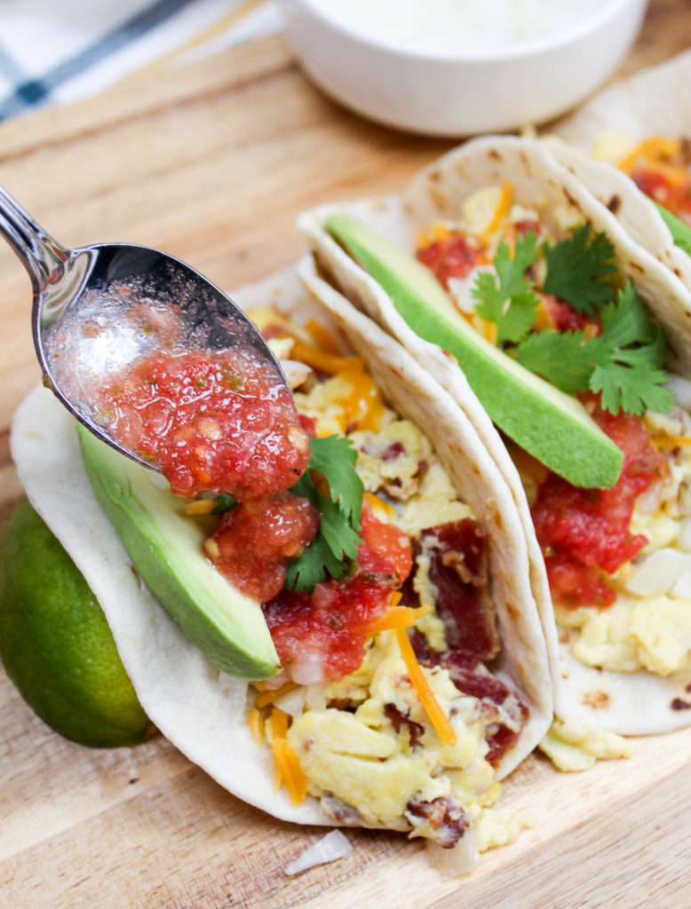 Egg and Bacon Loaded Breakfast Tacos | Cheese Curd In Paradise