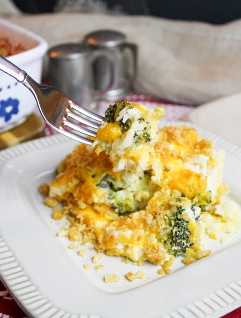 casserole on a plate with a fork