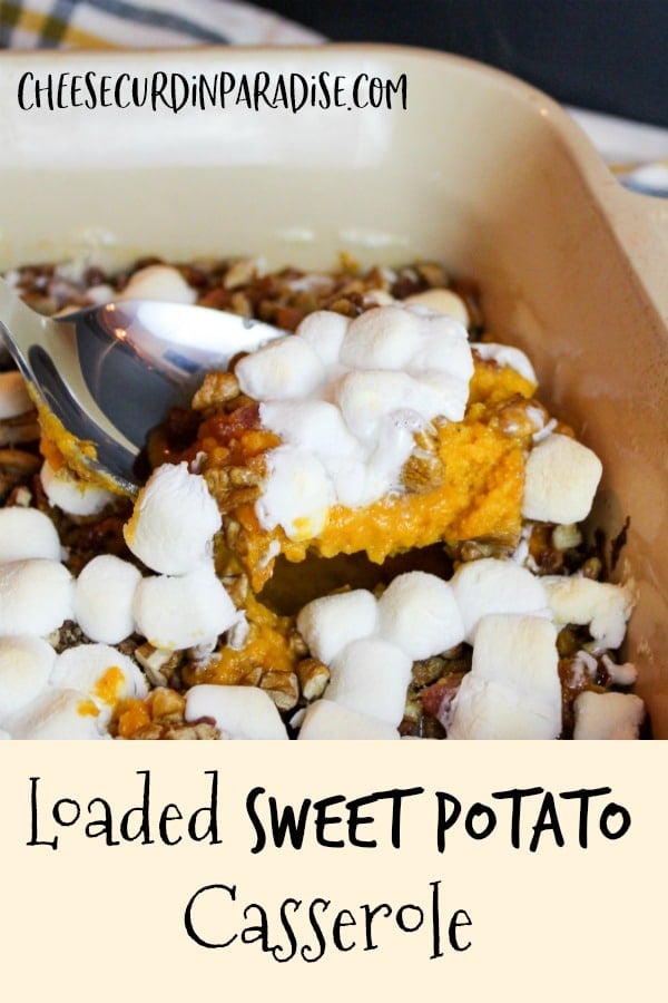 sweet potato casserole scooped from a baking dish