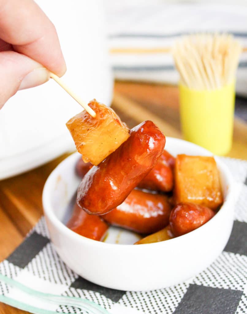 smoked sausage on a toothpick