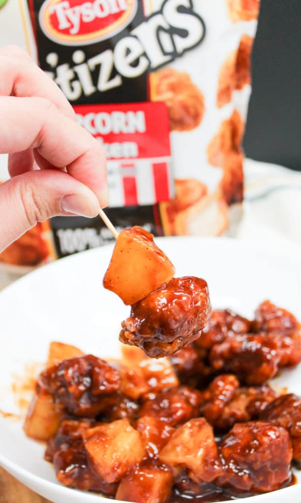 chicken and pineapple on a toothpick