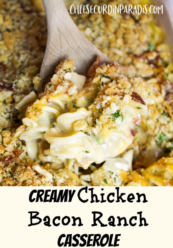 Casserole scooped on a wooden spoon