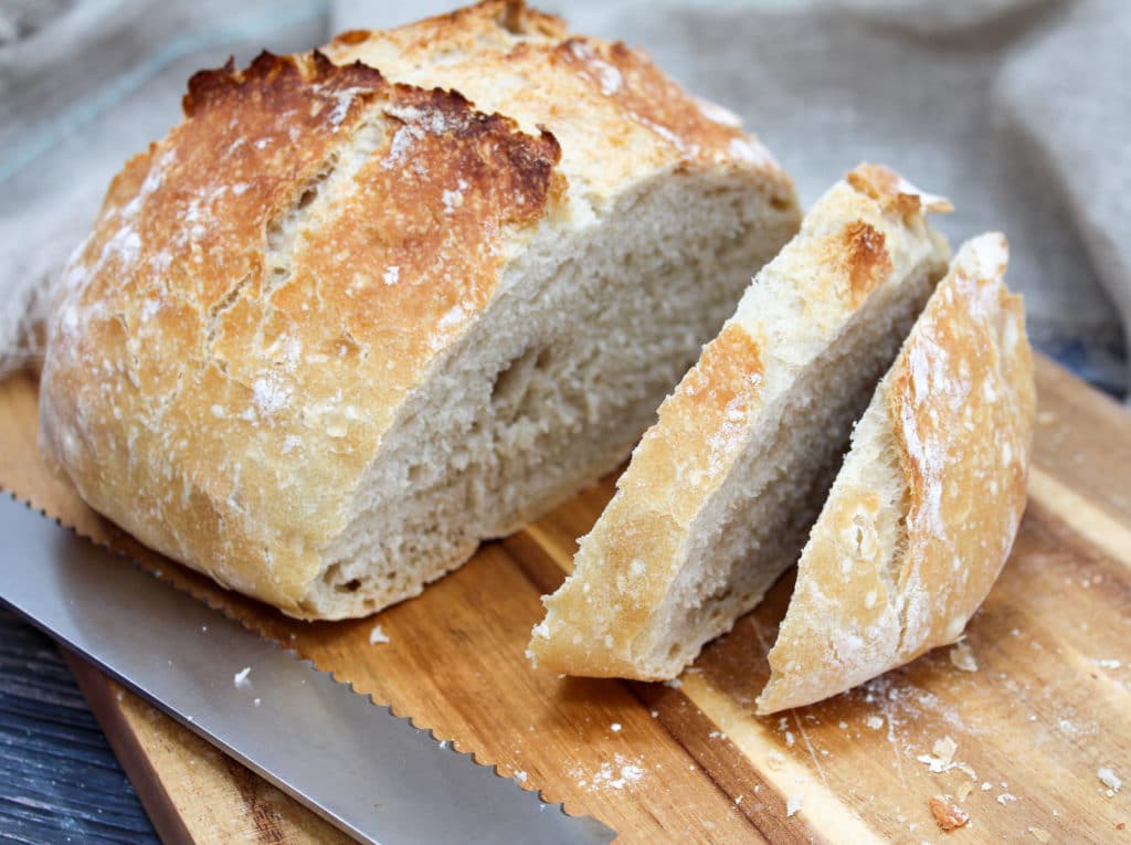 bread sliced on a cutting board