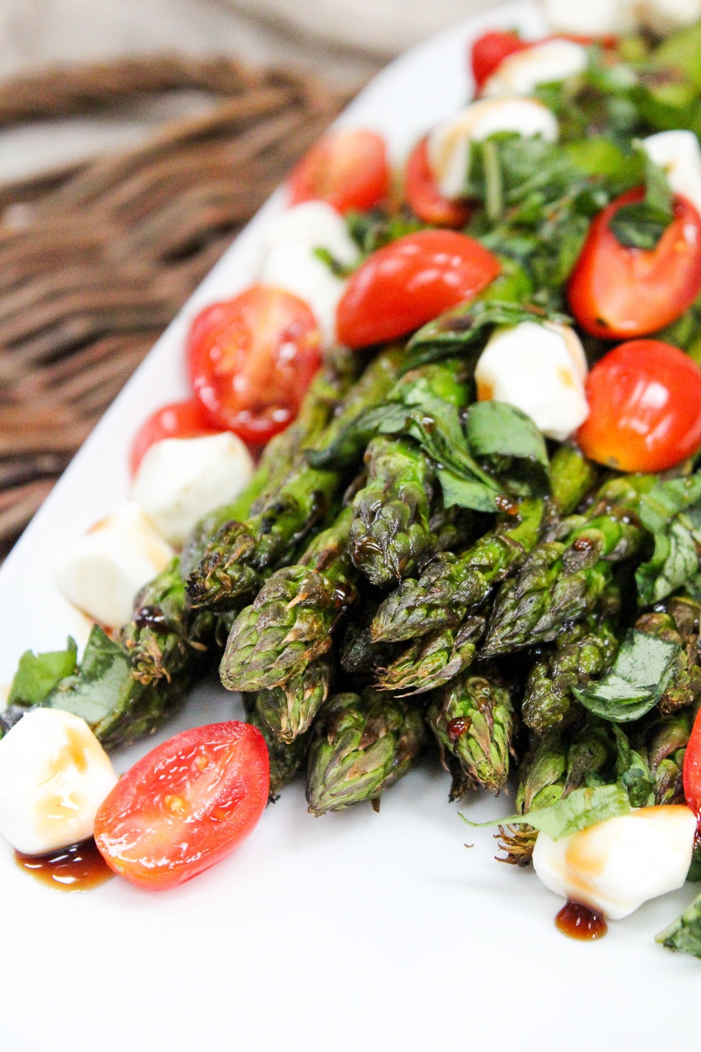 Grilled Asparagus Caprese Salad close shot