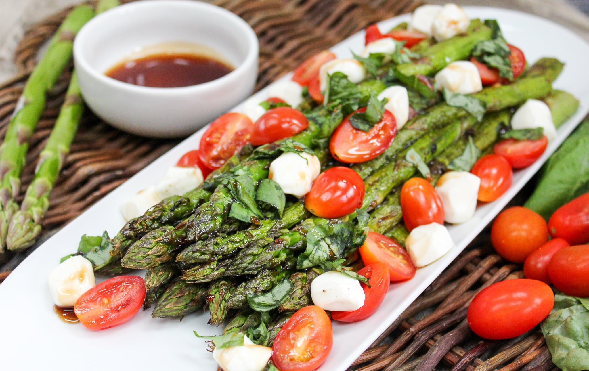 Grilled Asparagus Caprese Salad side shot