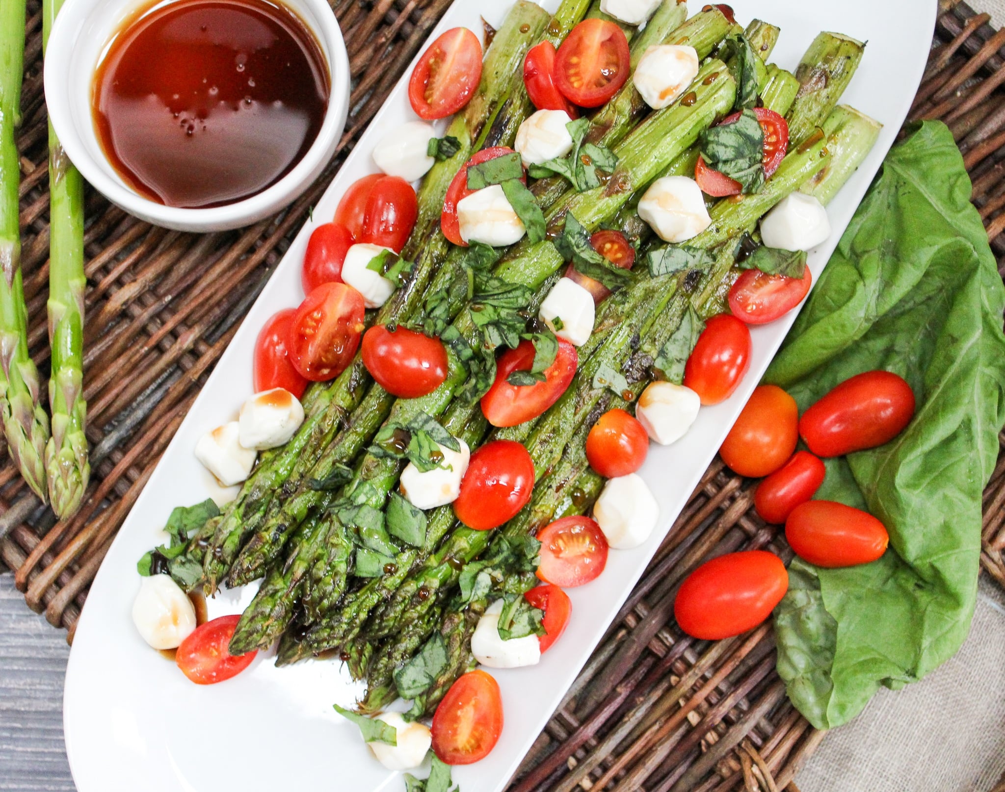 Grilled Asparagus Caprese Salad overhead shot