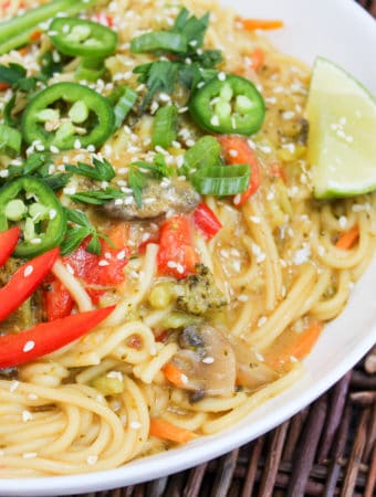 yellow curry noodle bowl in a bowl