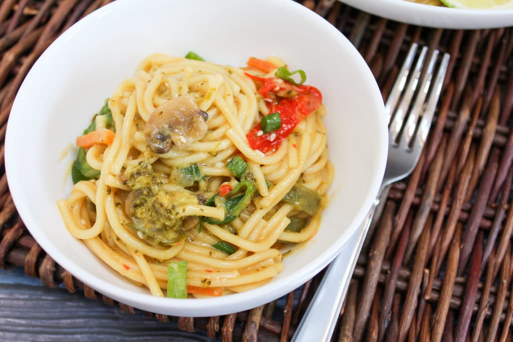 yellow curry noodle bowl in a bowl
