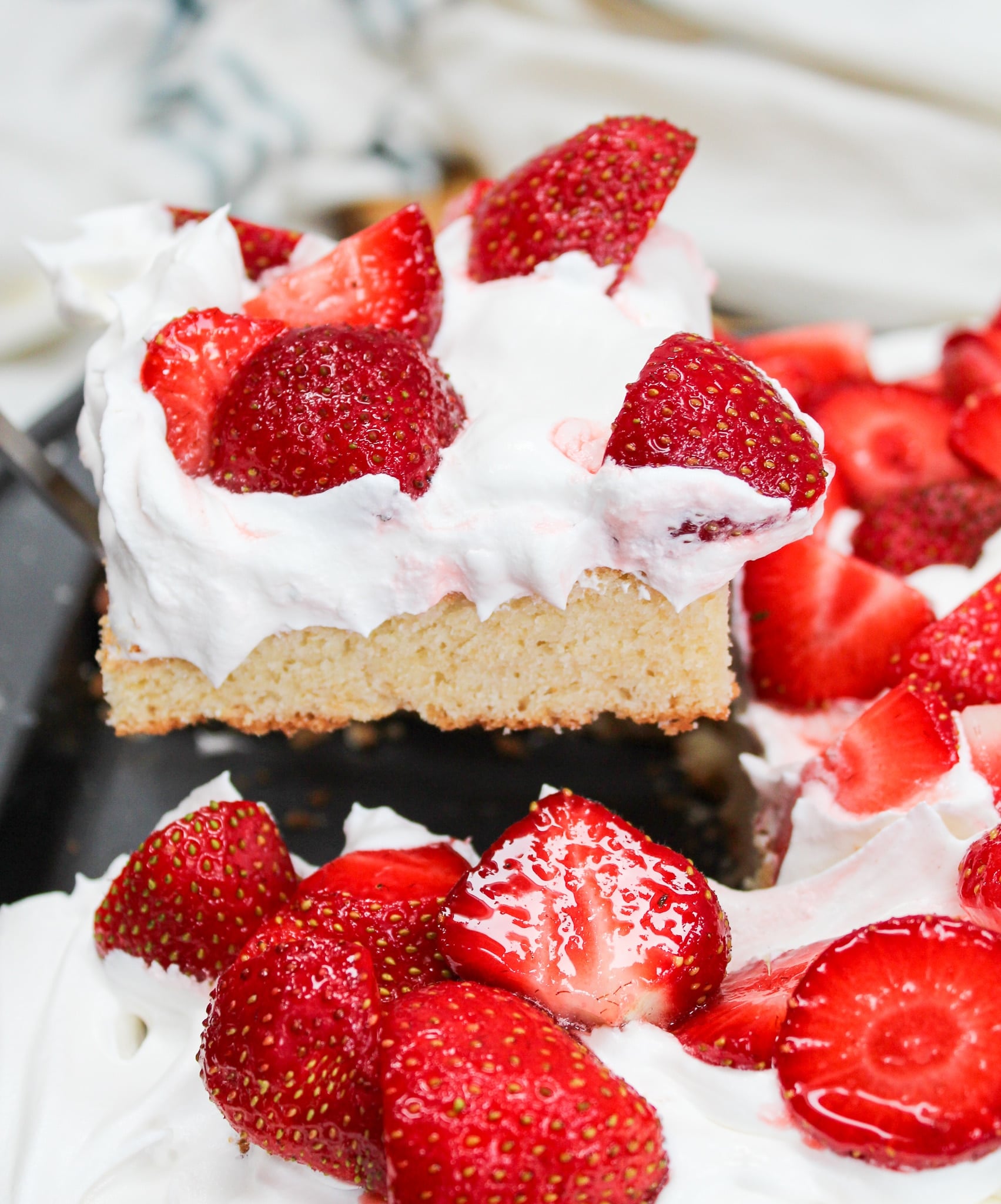 cut cake lifted from the pan