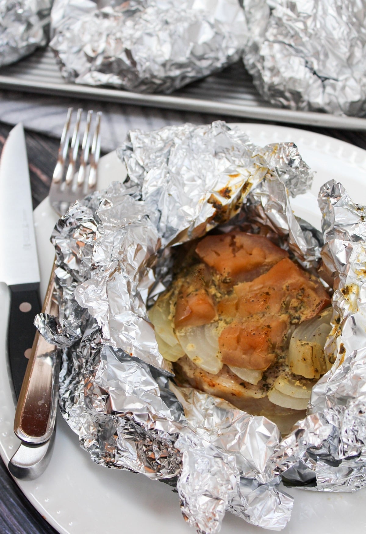 opened pork and apple packet