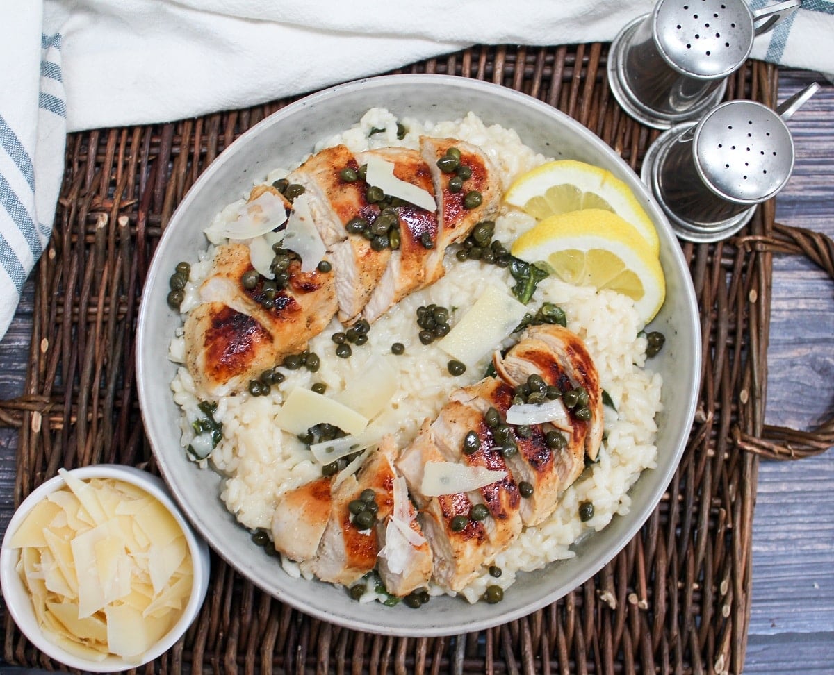 risotto with sliced chicken