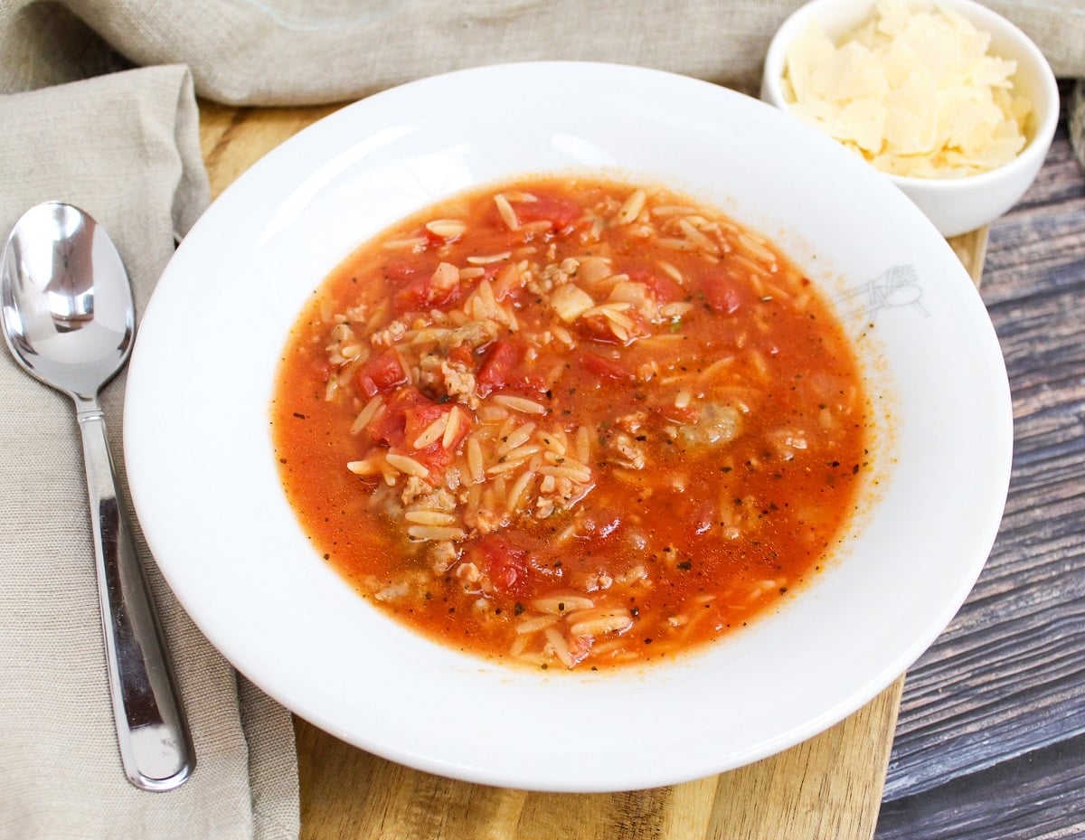 soup in a white bowl
