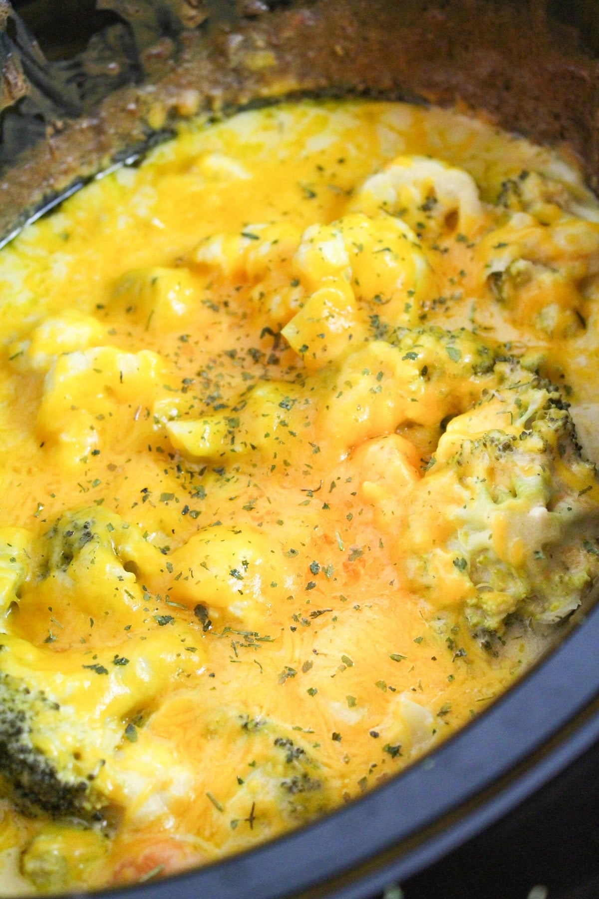 completed cheesy slow cooker veggies