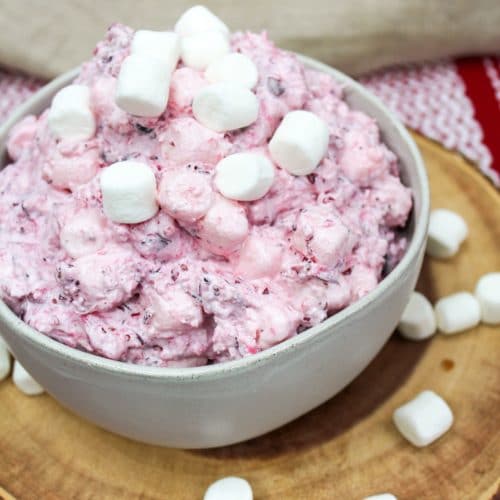 cranberry fluff salad in a bowl