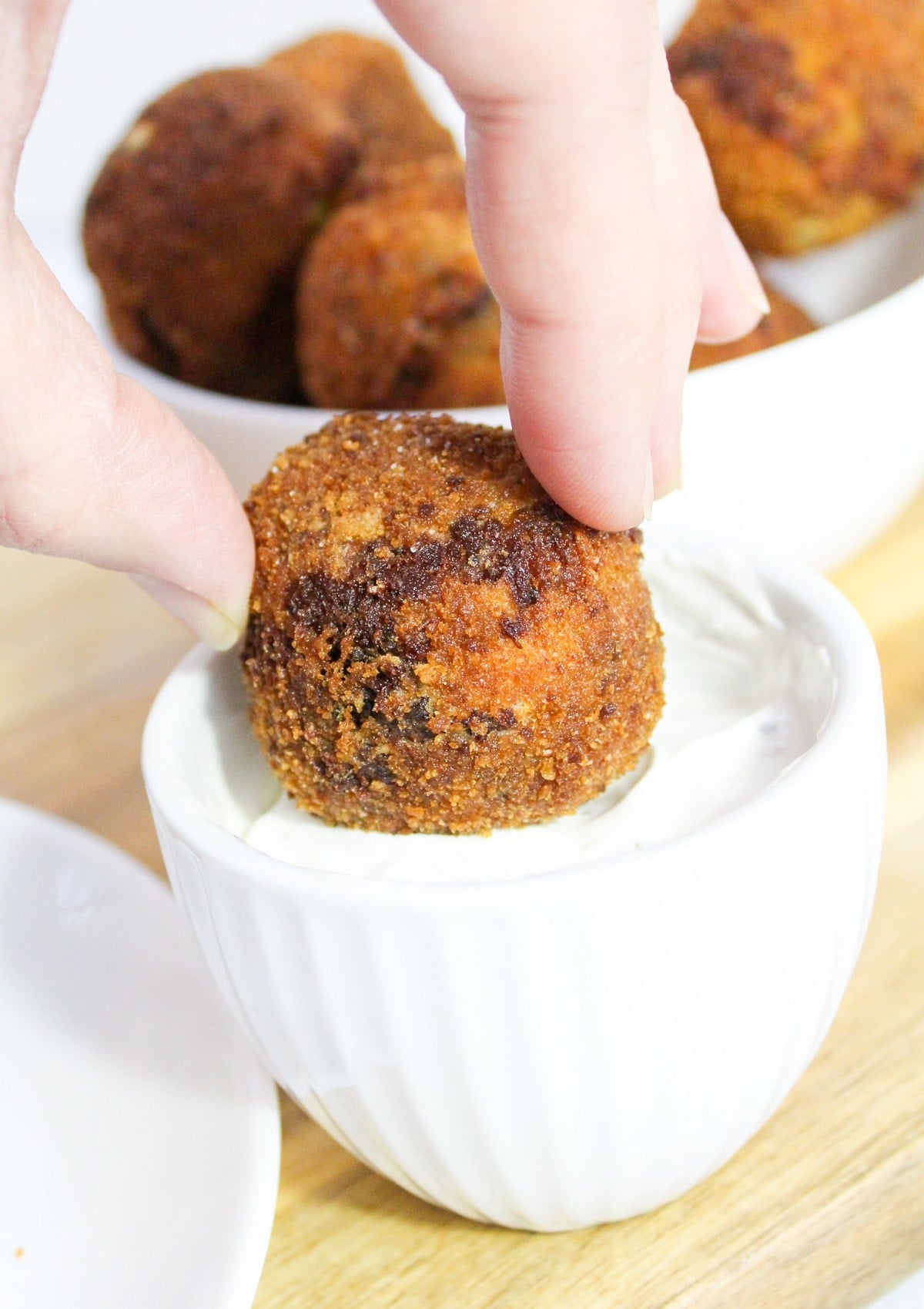broccoli cheddar bite dipped in ranch