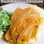 plated pork chops with mashed potatoes and salad