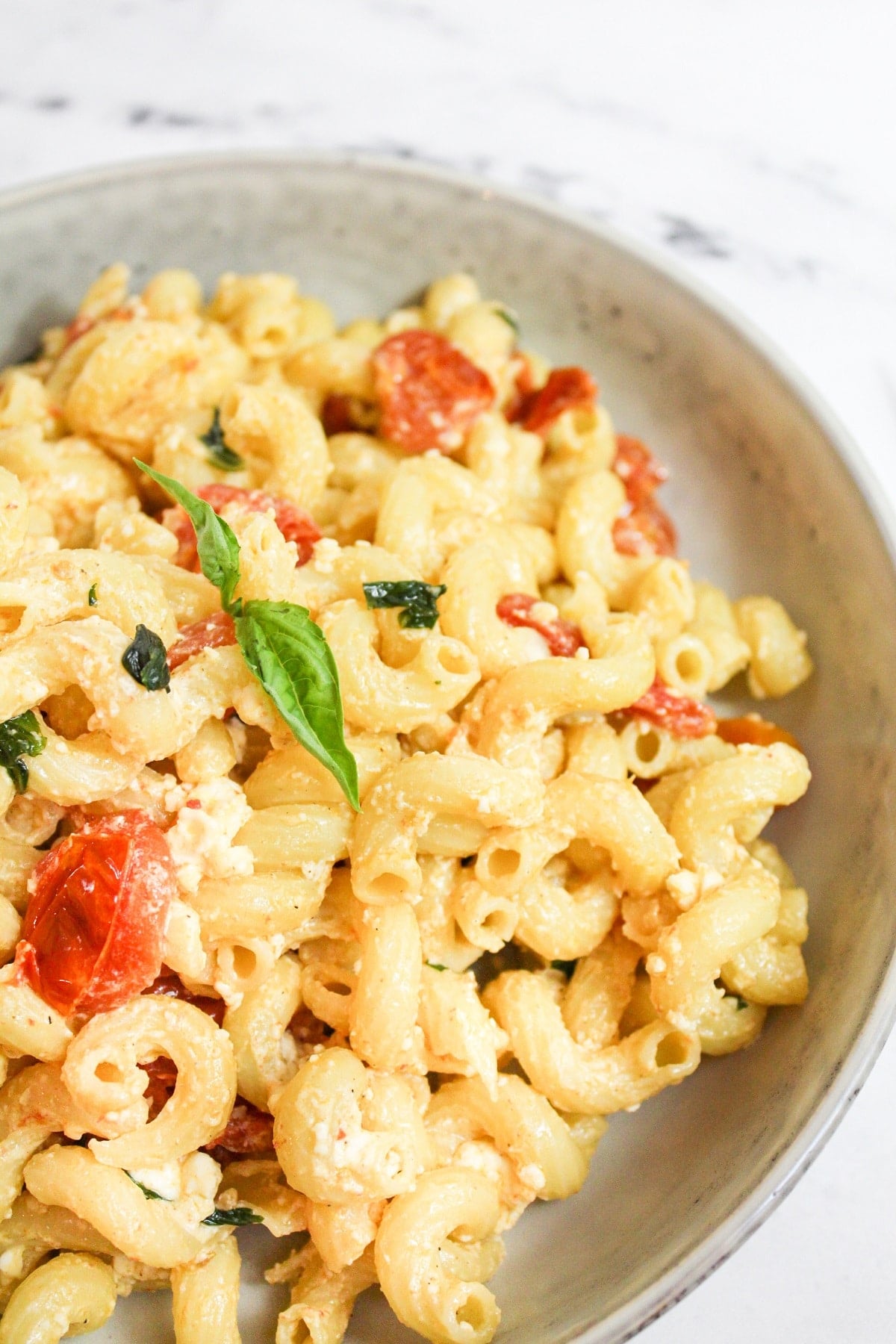 baked feta pasta in a bowl