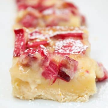 citrus rhubarb custard bars sliced and plated