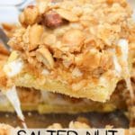 salted nut roll bar scooped from pan