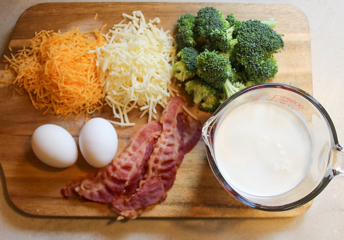 bacon broccoli quiche unprepped ingredients