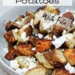Roasted Potatoes with Lemon, Oregano and Feta in a bowl