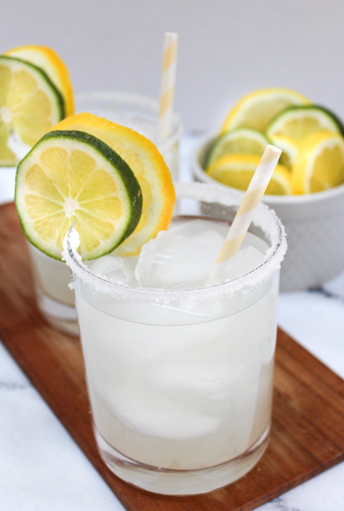 lemonade margaritas on a serving platter