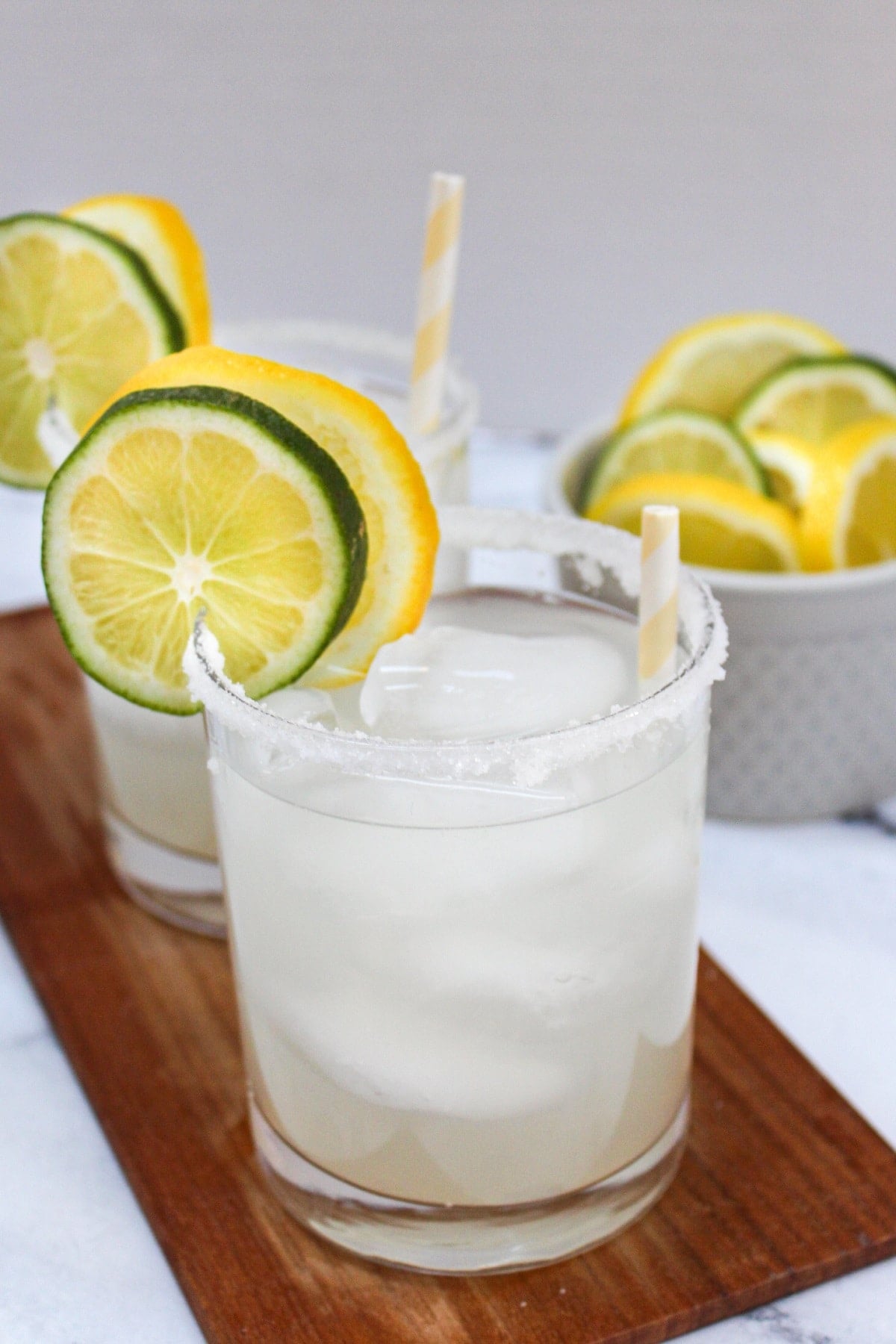 lemonade margaritas on a serving platter
