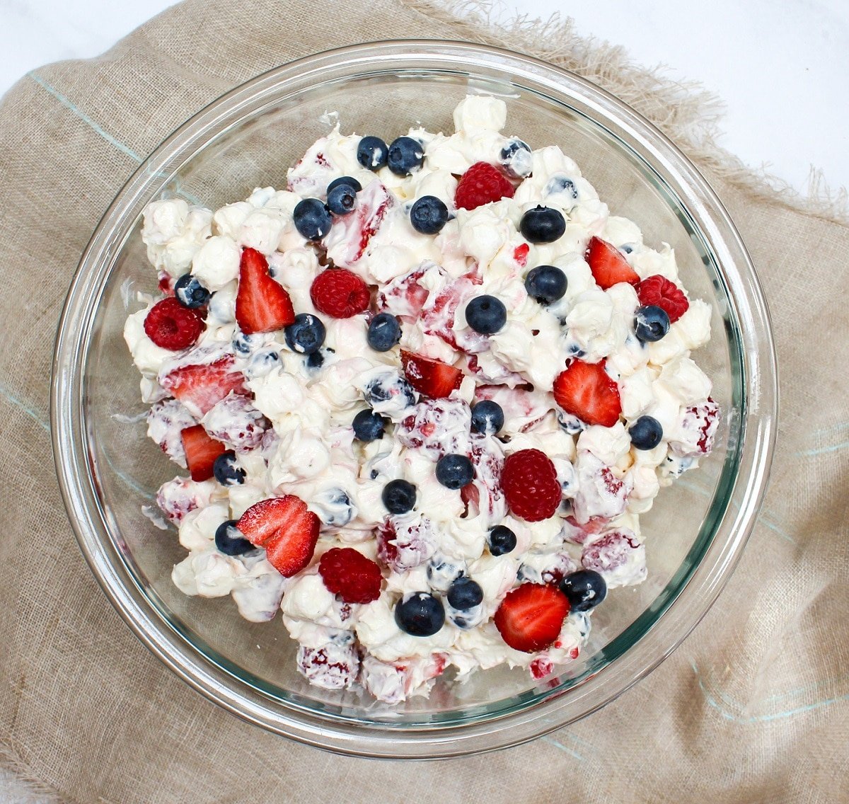 overhead photo of the cheesecake salad
