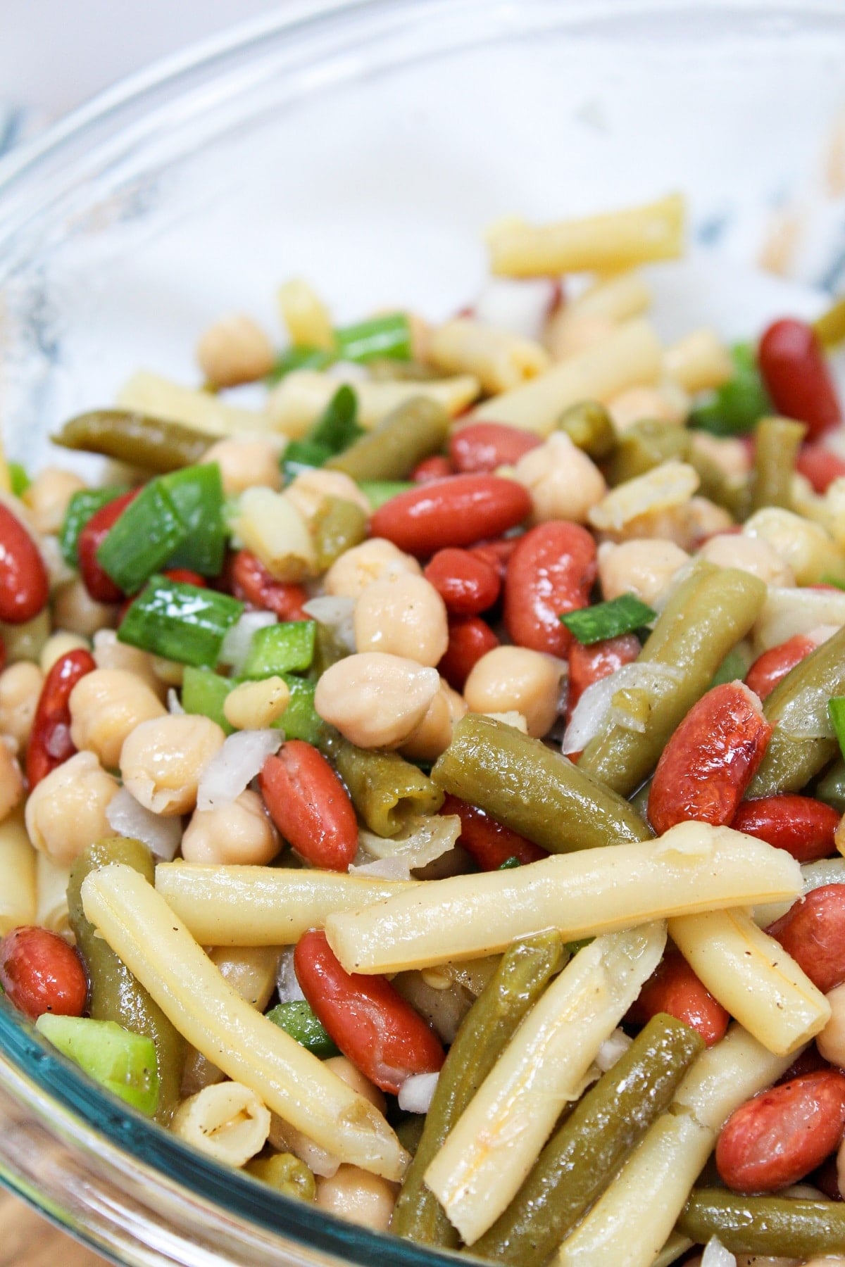 classic 3-bean salad in a glass bowl