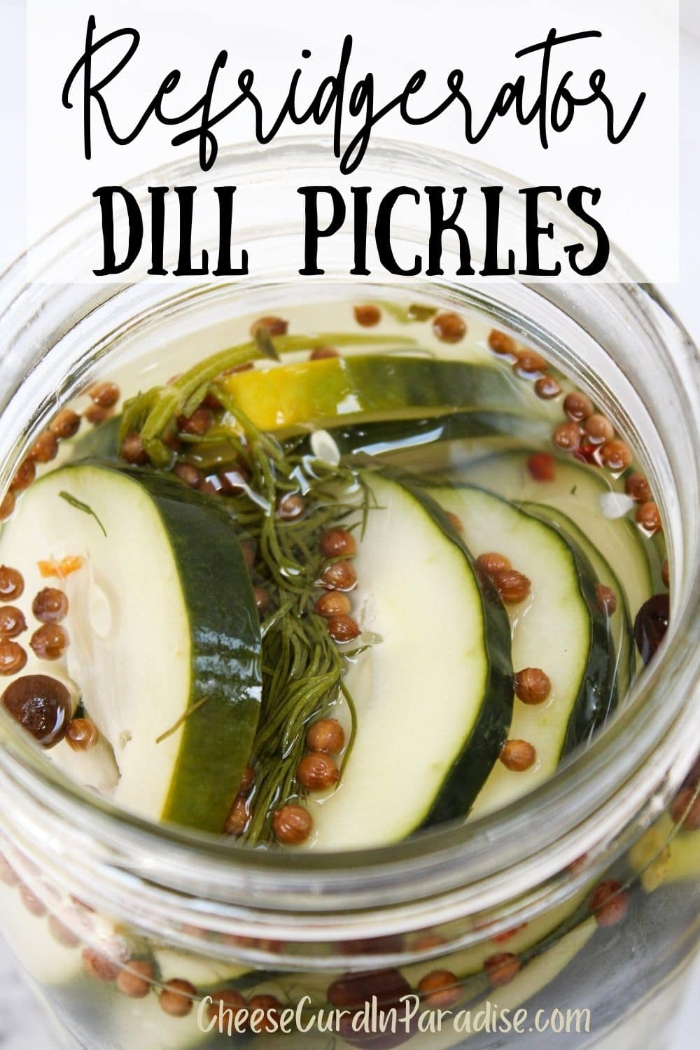 sliced easy refrigerator dill pickles in an unsealed glass jar