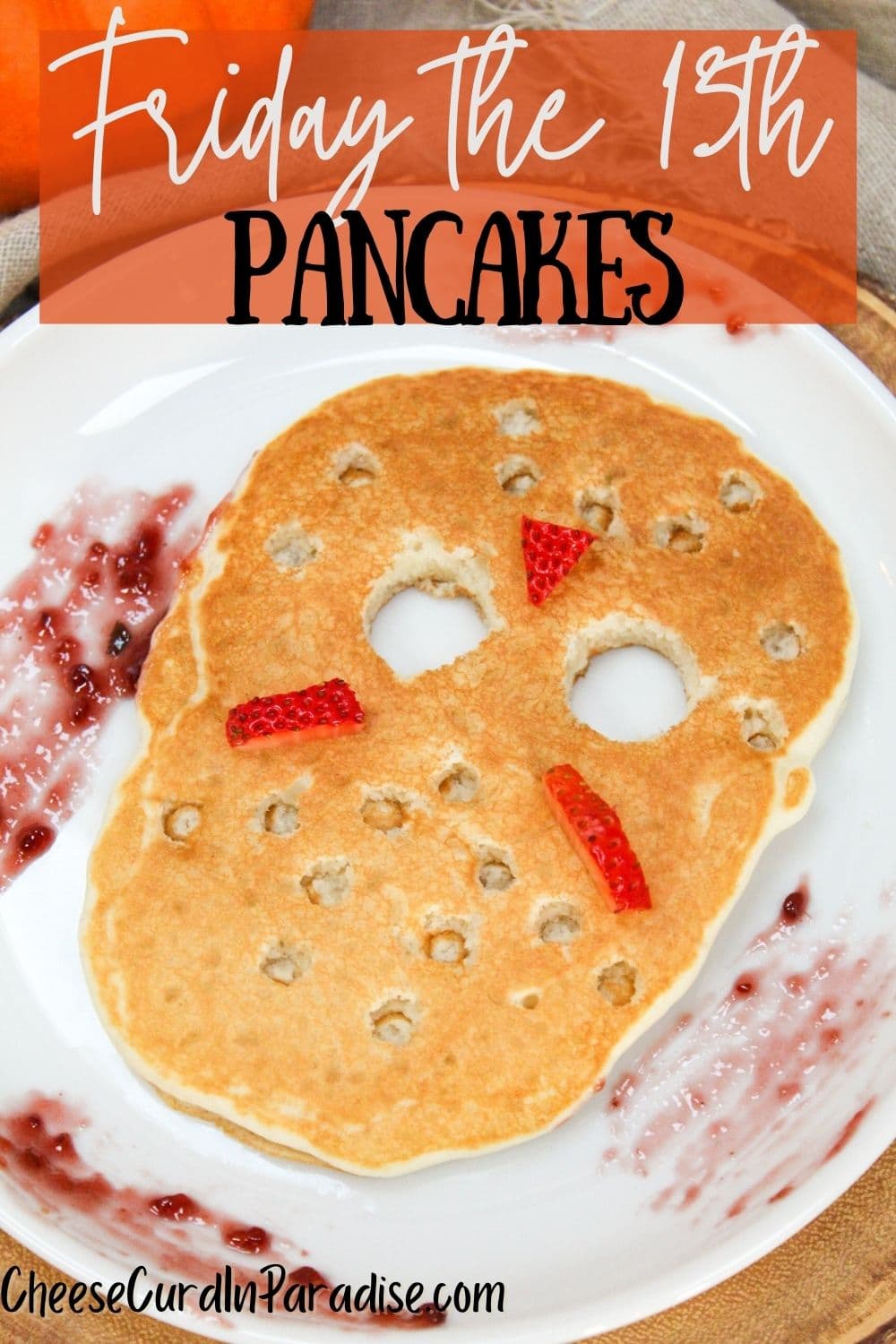 jason vorhees ski mask pancake on a plate with raspberry jam on the plate