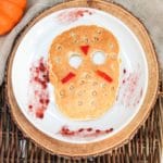 jason vorhees, friday the 13th, ski mask pancake on a plate with raspberry jam on the plate
