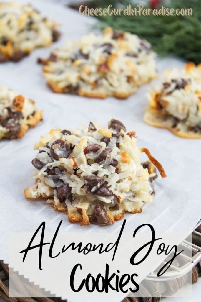 almond joy cookies on tray