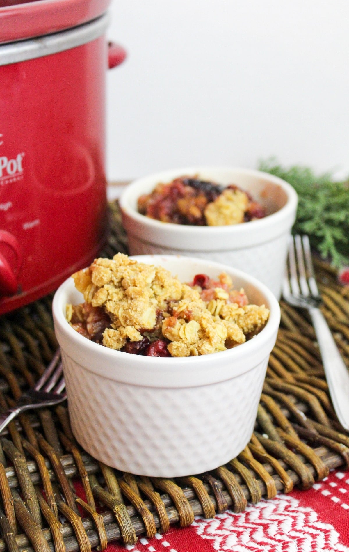 slow cooker cranberry apple crisp in a bowl
