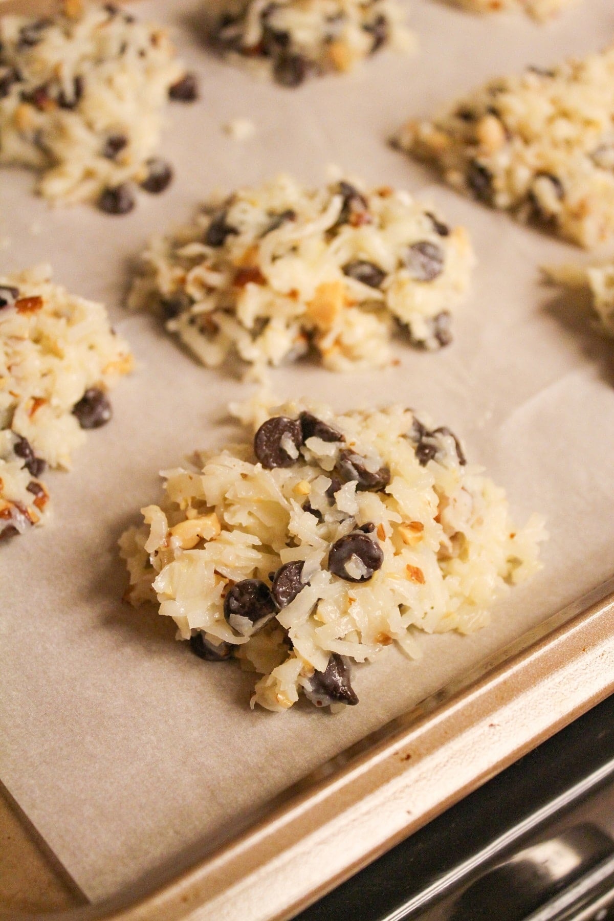almond joy cookie on baking sheet