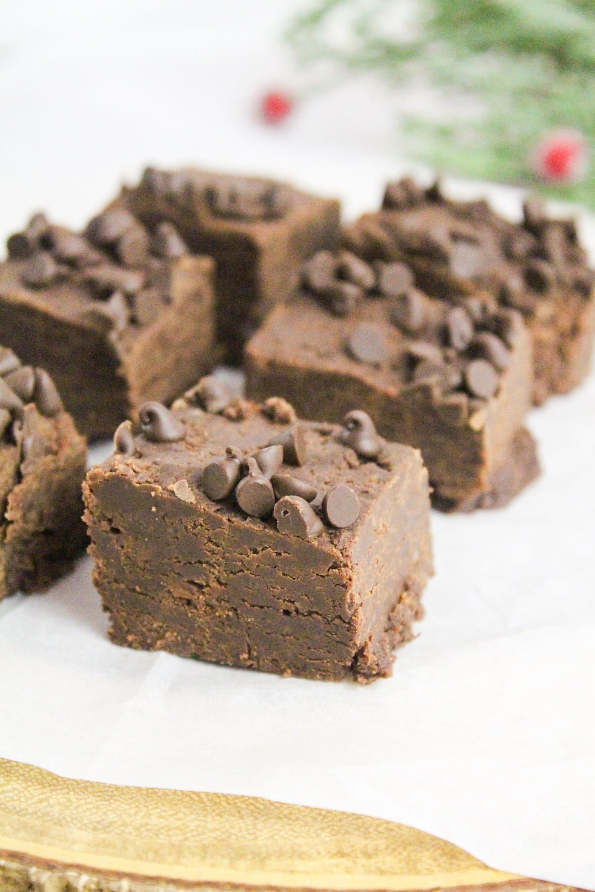 slow cooker fudge on a white plate