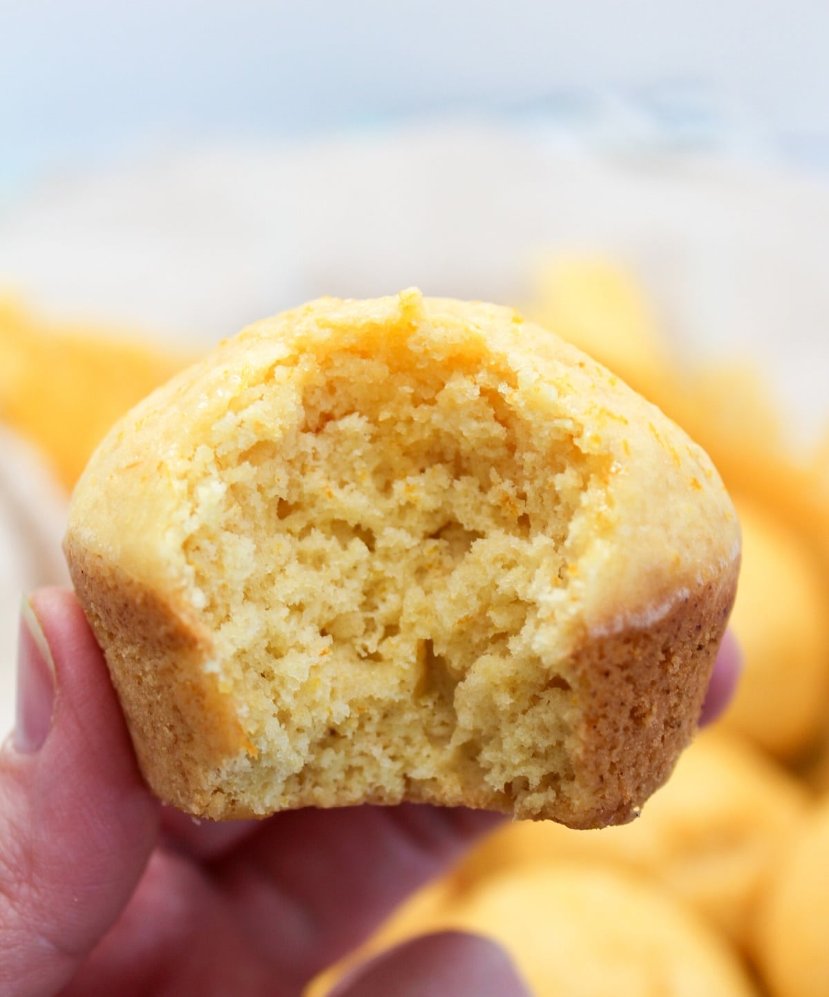 Muffin held in hand with a bite taken.